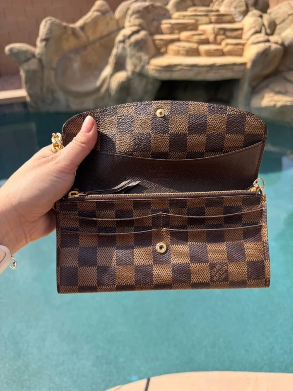 Authentic Louis Vuitton Brown Checkered Crossbody with Gold Chain